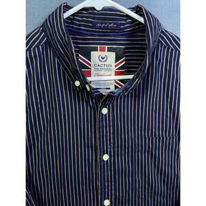 Cactus Handmade Shirt Mens Large Blue Stripe Long Sleeve Pocket Button Up NY EUC